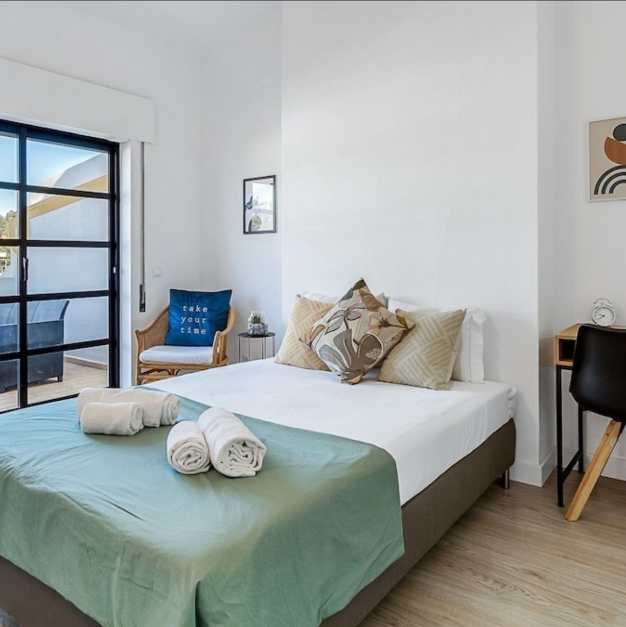 LovelyStay apartment bedroom with balcony