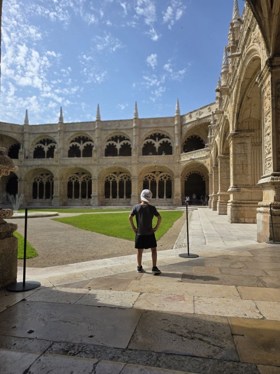 Noah standing in the Jerónimos Monastery cloister